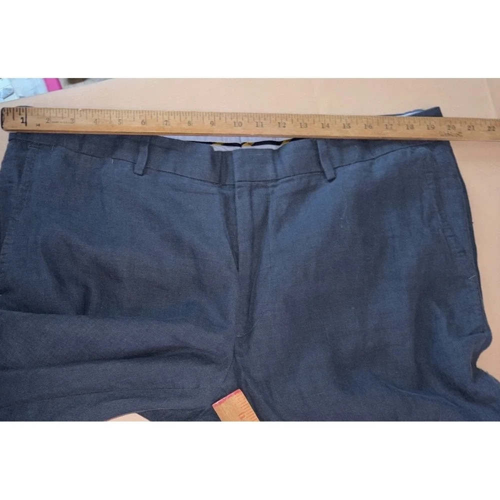 Polo Ralph Lauren Mens 40x32 Linen Suit Trouser Pants Blue Cuffed Flat Front